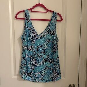 Lilly Pulitzer GiGi V-Neck Tank Top Light Aqua Spritz Sz M Blue Floral
